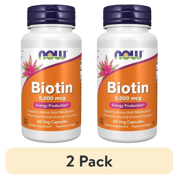 (2 pack) NOW Supplements, Biotin 5,000 mcg, Amino Acid Metabolism*, Energy Production*, 60 Veg Capsules
