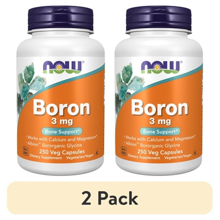 (2 pack) NOW Supplements, Boron 3 mg (Bororganic Glycine), Structural Support*, 250 Veg Capsules