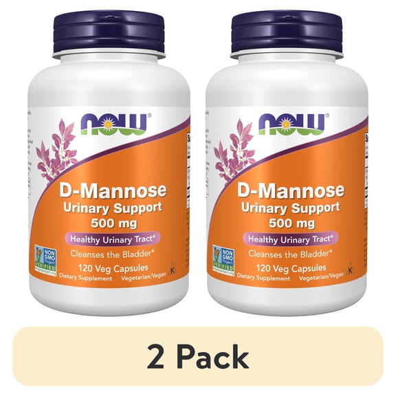 (2 pack) NOW Supplements, D-Mannose 500 mg, Non-GMO Project Verified, Healthy Urinary Tract*, 120 Veg Capsules
