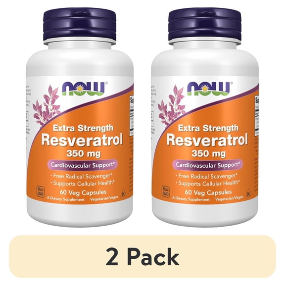 (2 pack) NOW Supplements, Extra Strength Resveratrol 350mg, Natural Trans Resveratrol from 700 mg Japanese Knotweed Extract, 60 Veg Capsule