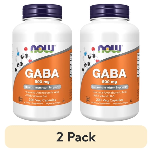 (2 pack) NOW Supplements, GABA (Gamma-Aminobutyric Acid) 500 mg + B-6, Natural Neurotransmitter*, 200 Veg Capsules