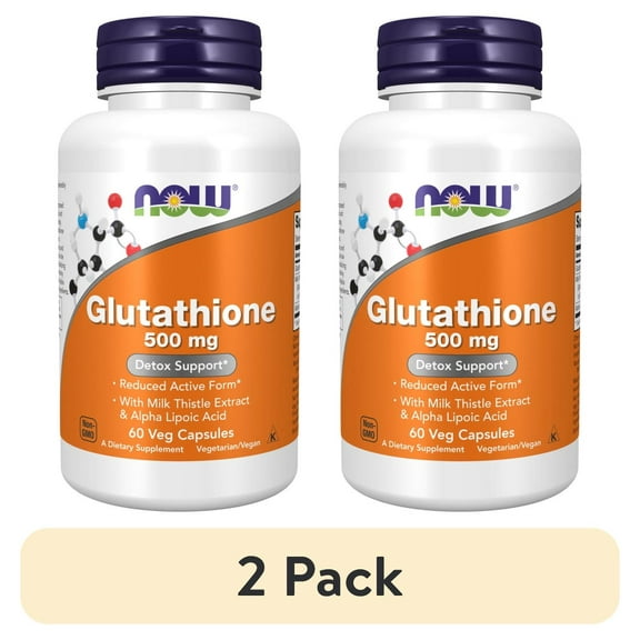 (2 pack) NOW Supplements, Glutathione 500 mg, With Milk Thistle Extract & Alpha Lipoic Acid, Free Radical Neutralizer*, 60 Veg Capsules