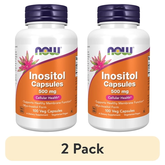 (2 pack) NOW Supplements, Inositol 500 mg, Healthy Membrane Function*, Cellular Health*, 100 Veg Capsules