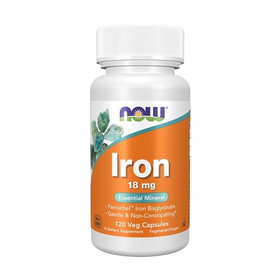 (2 pack) NOW Supplements, Iron 18 mg, Non-Constipating*, Essential Mineral, 120 Veg Capsules