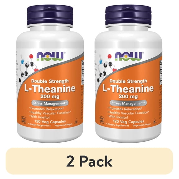 (2 pack) NOW Supplements, L-Theanine 200 mg with Inositol, Stress Management*, 120 Veg Capsules
