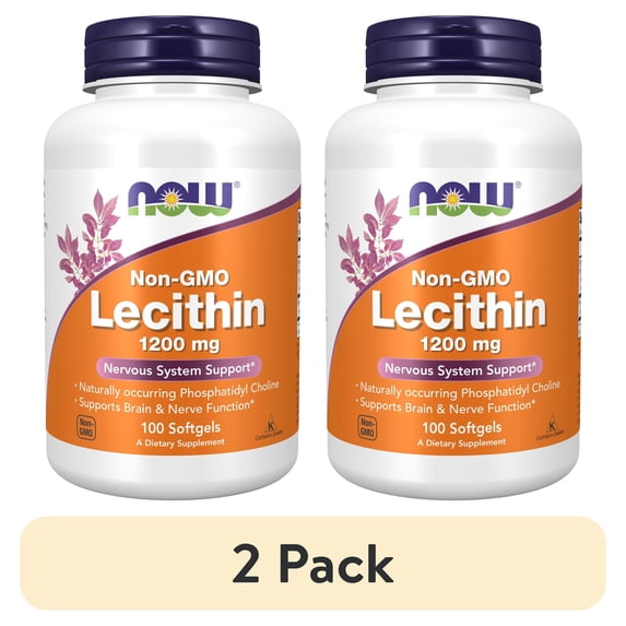 (2 pack) NOW Supplements, Lecithin 1200 mg with naturally occurring Phosphatidyl Choline, 100 Softgels