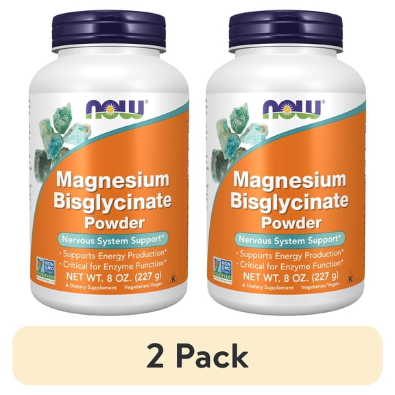 (2 pack) NOW Supplements, Magnesium Bisglycinate Powder, Enzyme Function*, Nervous System Support*, 8-Ounce