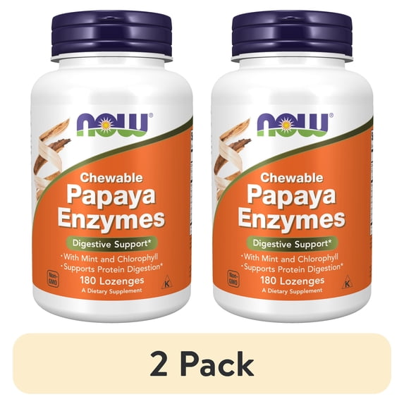 (2 pack) NOW Supplements, Papaya Enzyme with Mint and Chlorophyll, Digestive Support*, 180 Chewable Lozenges