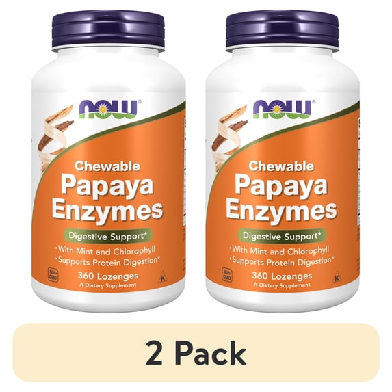 (2 pack) NOW Supplements, Papaya Enzyme with Mint and Chlorophyll, Digestive Support*, 360 Chewable Lozenges