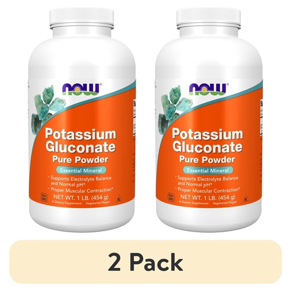 (2 pack) NOW Supplements, Potassium Gluconate Pure Powder 175 mg, Essential Mineral*, 1-Pound