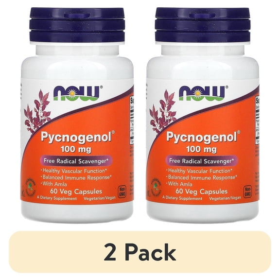 (2 pack) NOW Supplements, Pycnogenol 100 mg (a Unique Combination of Proanthocyanidins from French Maritime Pine) with Amla, 60 Veg Capsules