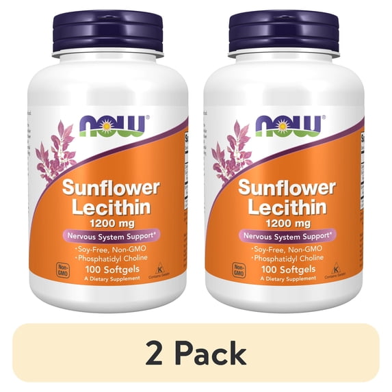 (2 pack) NOW Supplements, Sunflower Lecithin 1200 mg with Phosphatidyl Choline, 100 Softgels