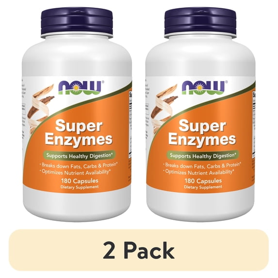 (2 pack) NOW Supplements, Super Enzymes, Formulated with Bromelain, Ox Bile, and Pancreatin, 180 Capsules