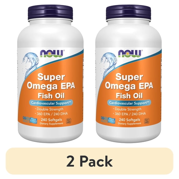 (2 pack) NOW Supplements, Super Omega EPA, 360 EPA / 240 DHA, Molecularly Distilled, Cardiovascular Support*, 240 Softgels