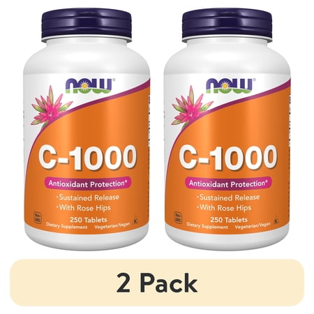 (2 pack) NOW Supplements, Vitamin C-1,000 with Rose Hips, Sustained Release, Antioxidant Protection, 250 Tablets