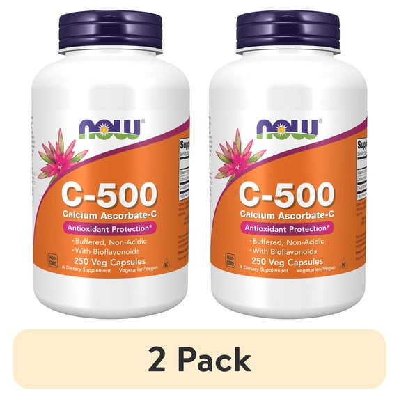 (2 pack) NOW Supplements, Vitamin C-500 Calcium Ascorbate, Antioxidant Protection*, 250 Veg Capsules