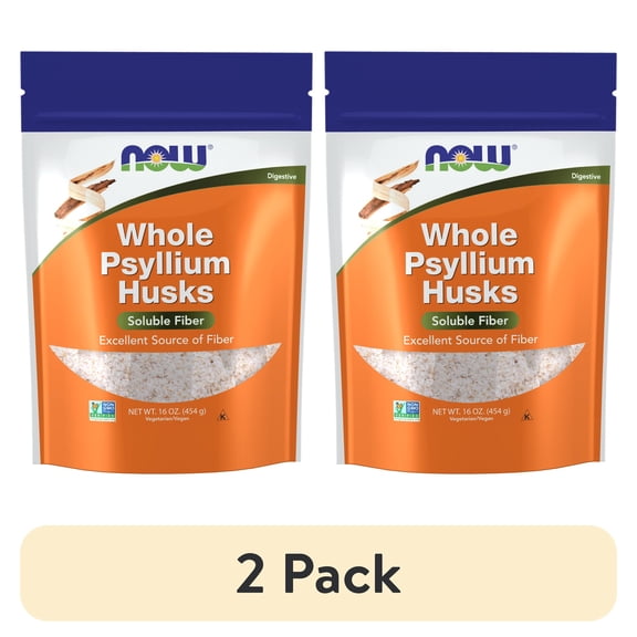 (2 pack) NOW Supplements, Whole Psyllium Husks, Non-GMO Project Verified, Soluble Fiber, 16-Ounce