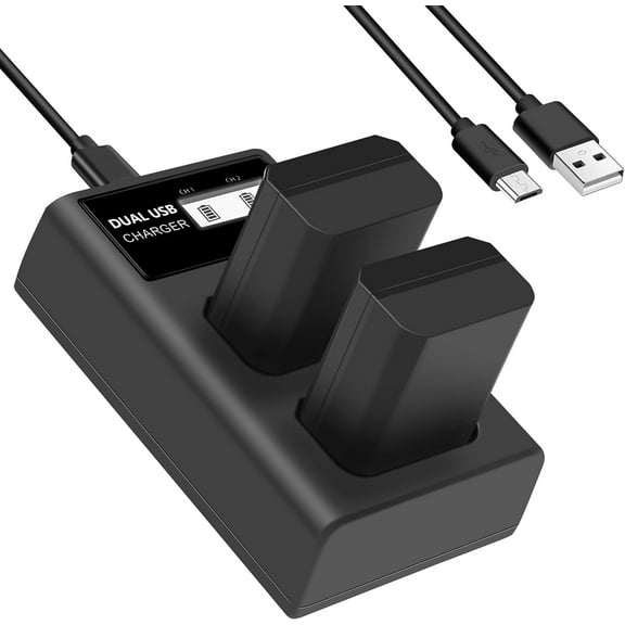 2-pack NP-FW50 Batteries and Charger for Sony ZV-E10, A6400, DSC-RX10 IV, DSC-RX10 III, DSC-RX10 II, DSC-RX10, Alpha 7, Alpha 7R, a7, a7R, A7s, A7s II, a5000, a6000, a6300, a6500