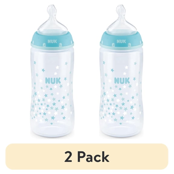 (2 pack) NUK First Choice Smooth Flow Anti-Colic Newborn Baby Bottle, 0 Months, 10 oz, Blue Stars