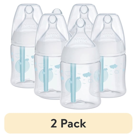 (2 pack) NUK Smooth Flow Pro Anti-Colic Newborn Baby Bottle, 0 Months, 5 oz, Clear Clouds, 3 Pack
