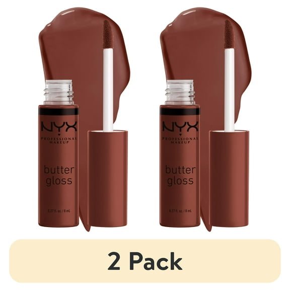 (2 pack) NYX Professional Makeup Butter Gloss, Non-Sticky Lip Gloss, Brownie Drip, 0.27 Oz