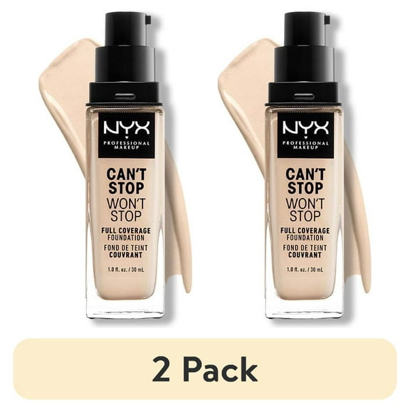 (2 pack) NYX Professional Makeup Can't Stop Won't Stop 24hr Full Coverage Liquid Foundation, Matte Finish, Waterproof, 01 - Pale