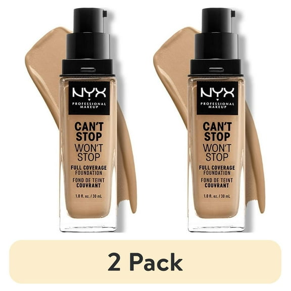(2 pack) NYX Professional Makeup Can't Stop Won't Stop 24hr Full Coverage Liquid Foundation, Matte Finish, Waterproof, Beige