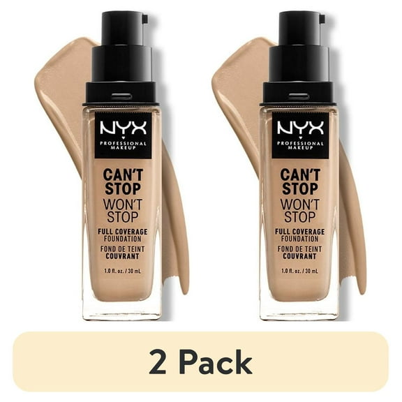 (2 pack) NYX Professional Makeup Can't Stop Won't Stop 24hr Full Coverage Liquid Foundation, Matte Finish, Waterproof, Buff, 1 fl oz