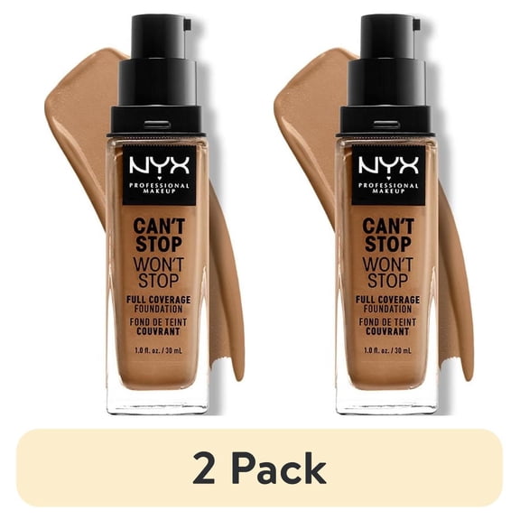 (2 pack) NYX Professional Makeup Can't Stop Won't Stop 24hr Full Coverage Liquid Foundation, Matte Finish, Waterproof, Cinnamon