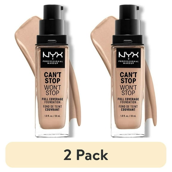 (2 pack) NYX Professional Makeup Can't Stop Won't Stop 24hr Full Coverage Liquid Foundation, Matte Finish, Waterproof, Light