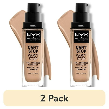 (2 pack) NYX Professional Makeup Can't Stop Won't Stop 24hr Full Coverage Liquid Foundation, Matte Finish, Waterproof, Medium Olive, 1 fl oz