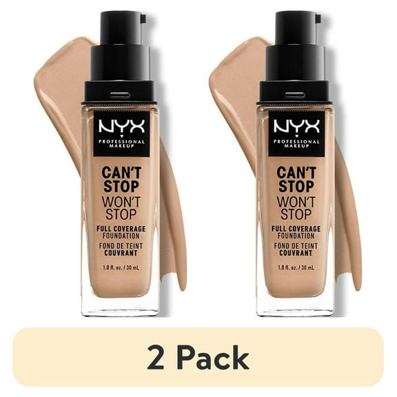 (2 pack) NYX Professional Makeup Can't Stop Won't Stop 24hr Full Coverage Liquid Foundation, Matte Finish, Waterproof, Medium Olive, 1 fl oz