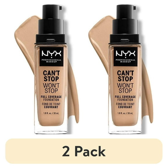 (2 pack) NYX Professional Makeup Can't Stop Won't Stop 24hr Full Coverage Liquid Foundation, Matte Finish, Waterproof, True Beige, 1 fl oz