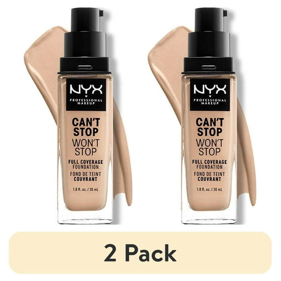 (2 pack) NYX Professional Makeup Can't Stop Won't Stop 24hr Full Coverage Liquid Foundation, Matte Finish, Waterproof, Vanilla, 1 fl oz