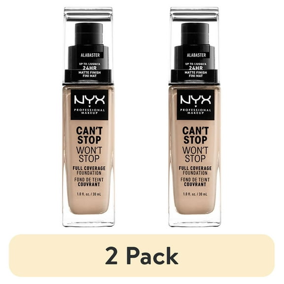 (2 pack) NYX Professional Makeup Can't Stop Won't Stop 24hr Full Coverage Liquid Foundation, Matte Finish, Waterproof, Alabaster