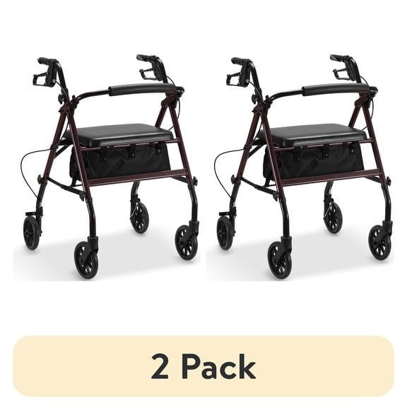 (2 pack) Naipo Mobility Rollator Walker for Seniors with Seat, Foldable Rolling Medical Walker with 6 inch Wheels, Aluminum Frame Supports Up to 300 lbs, Burgundy