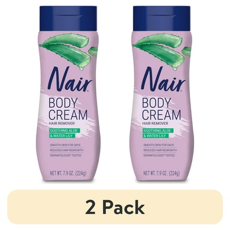 (2 pack) Nair Body Cream Hair Remover, Soothing Aloe & Water Lily, Body Hair Removal Cream for Women, 7.9 oz