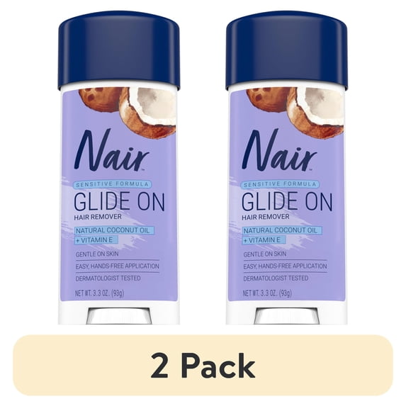 (2 pack) Nair Sensitive Formula Glide On, Hair Removal Cream with Coconut Oil, 3.3 oz