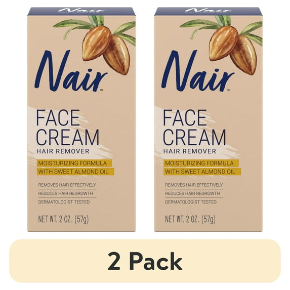 (2 pack) Nair Hair Remover Face Cream, Moisturizing Formula Hair Removal with Sweet Almond Oil, 2 oz