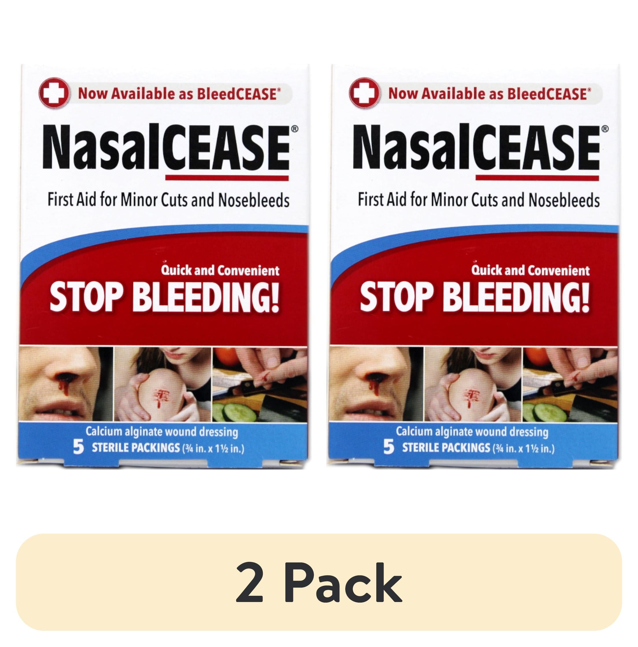 (2 pack) NasalCEASE First Aid Calcium Alginate Wound Dressing for Minor Cuts and Nosebleeds, Twist-or-Fold Insertion and Apply-Pressure Instructions, 5 Sterile Packings