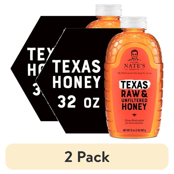 (2 pack) Nate's Texas Honey: 100% Pure, Raw and Unfiltered Honey - 32 fl oz Gluten-Free Honey
