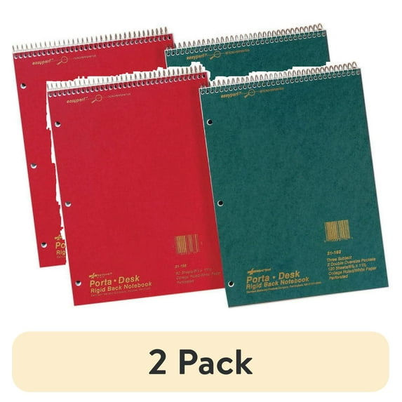 (2 pack) National® Brand Porta-Desk Notebook, 8 1/2" x 11", 3 Subjects, College Ruled, 120 Sheets