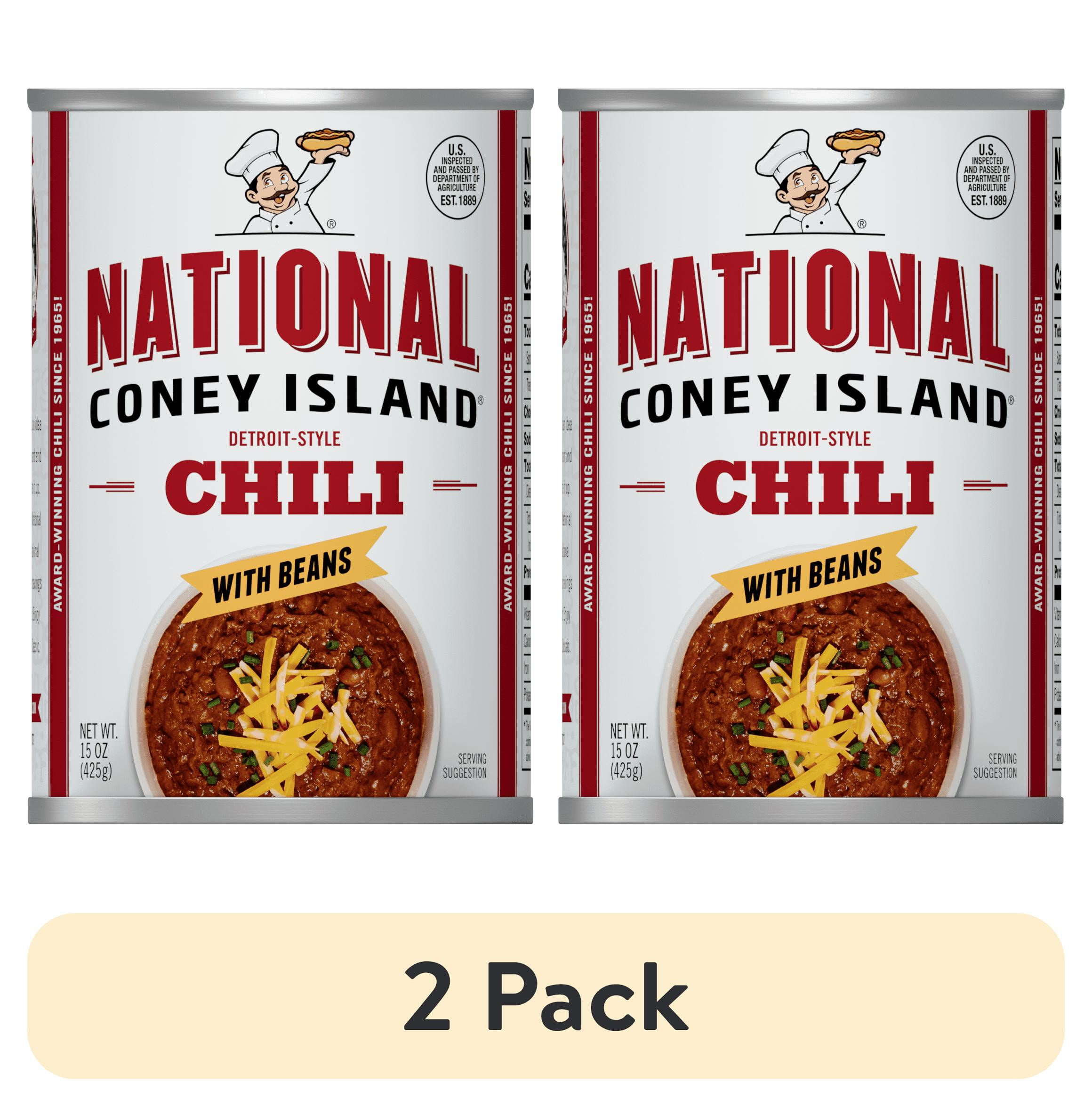 (2 pack) National Coney Island Chili With Beans, Canned Chili, 15 oz