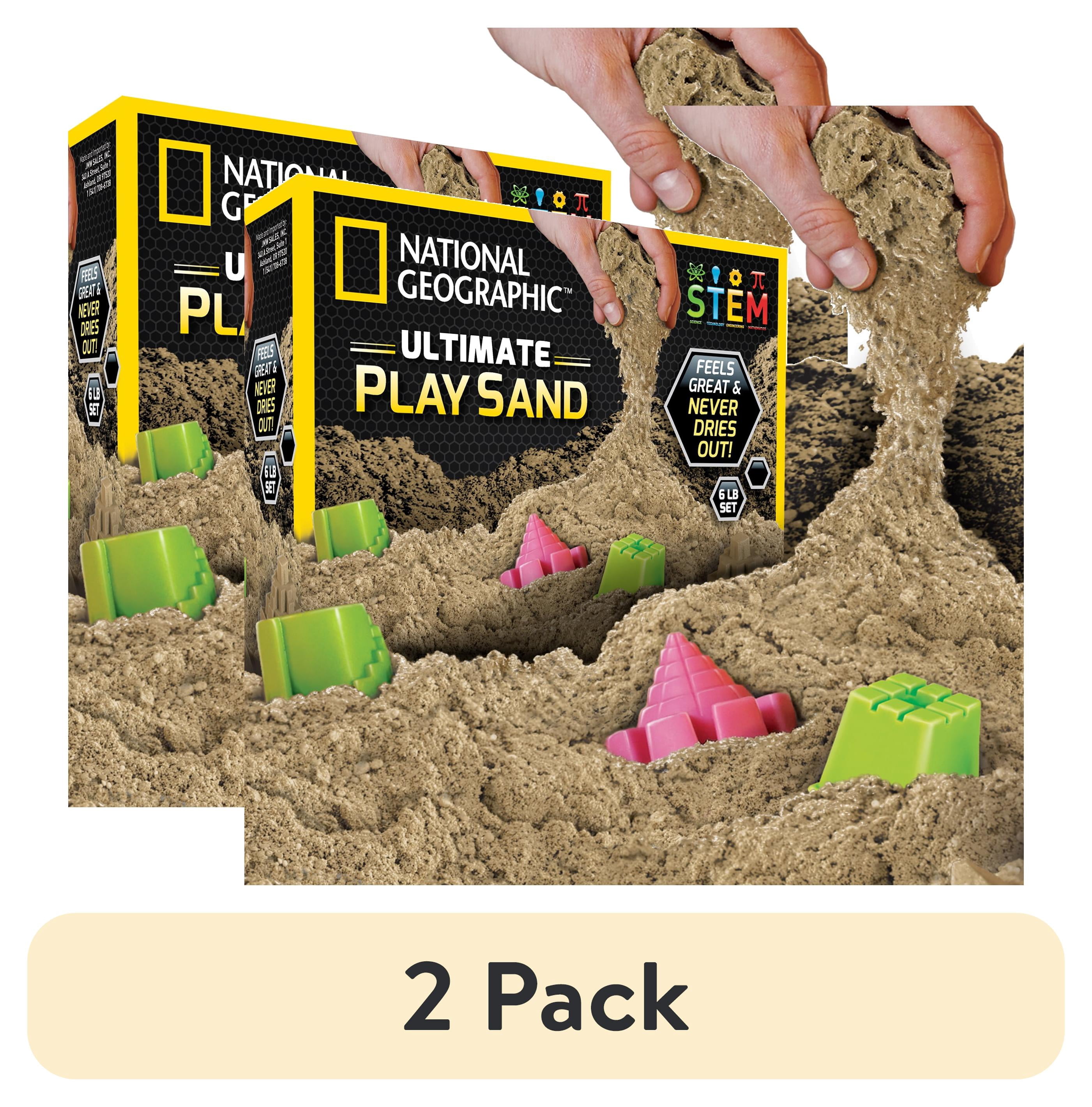 (2 pack) National Geographic Play Sand - 6 lbs of Sand with Castle Molds (Natural Sand color) - A Fun Sensory Sand Activity