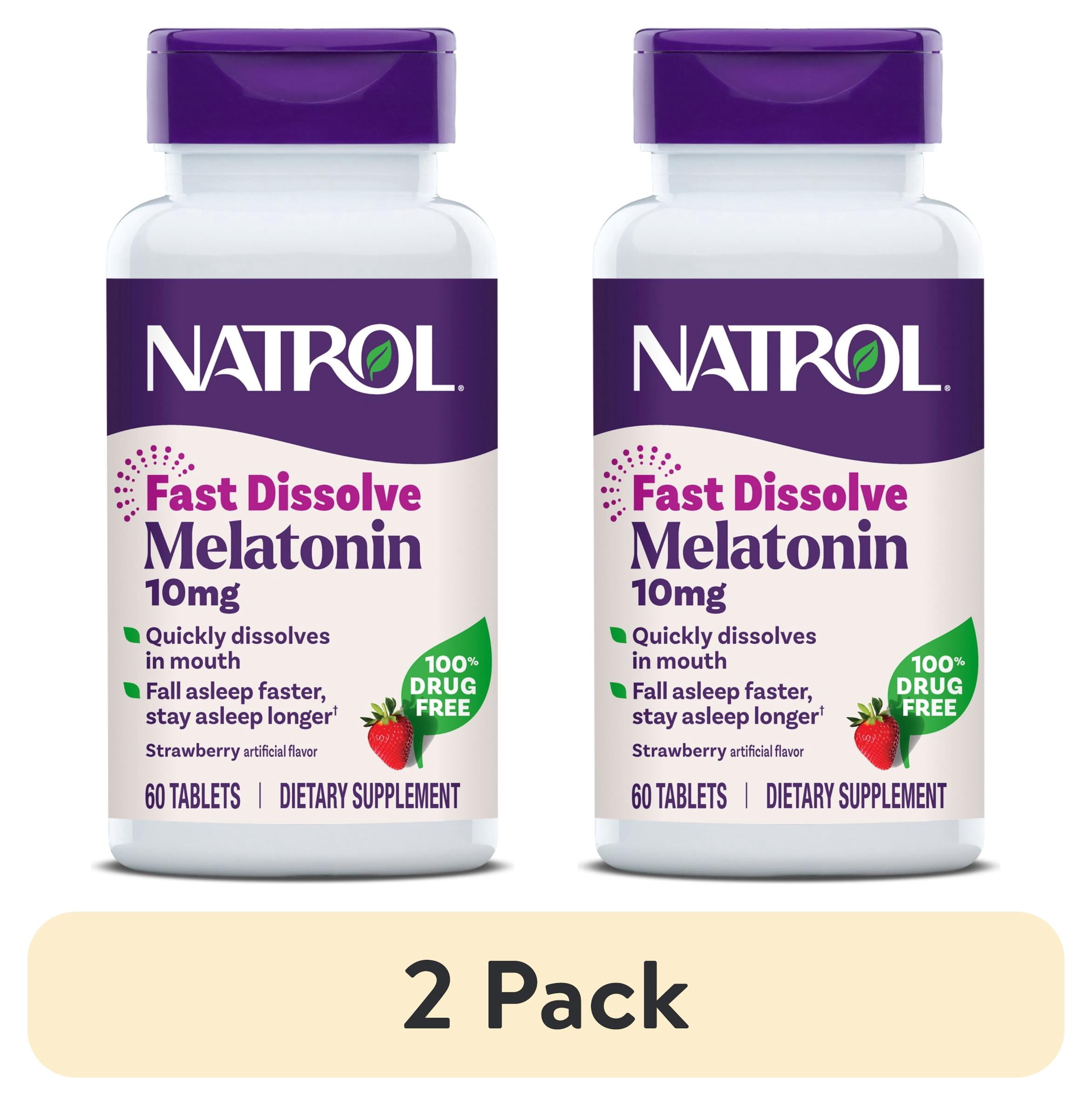 (2 pack) Natrol® Sleep Melatonin Fast Dissolve Tablets, Nighttime Sleep Aid, Strawberry Flavor, 10mg, 60 Ct