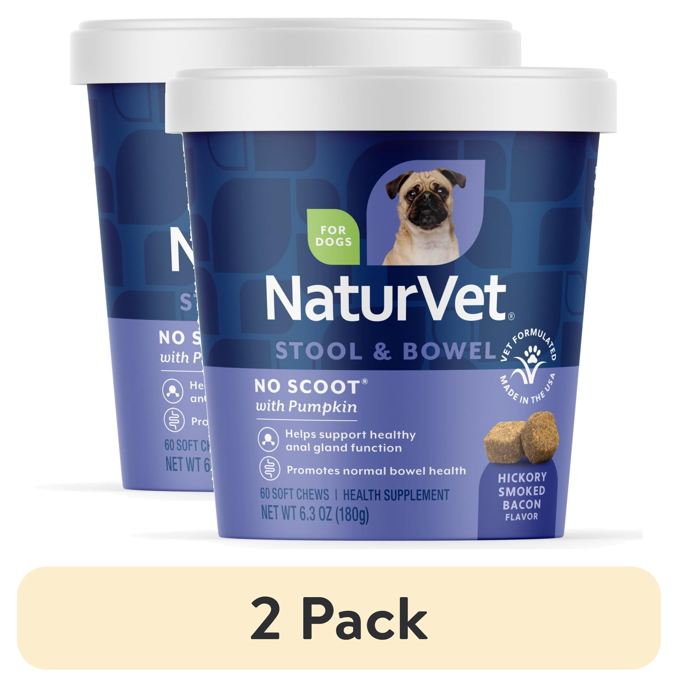 (2 pack) NaturVet No Scoot Stool & Bowel Supplement for Dogs, Hickory Smoked Bacon Flavor, 60 Count