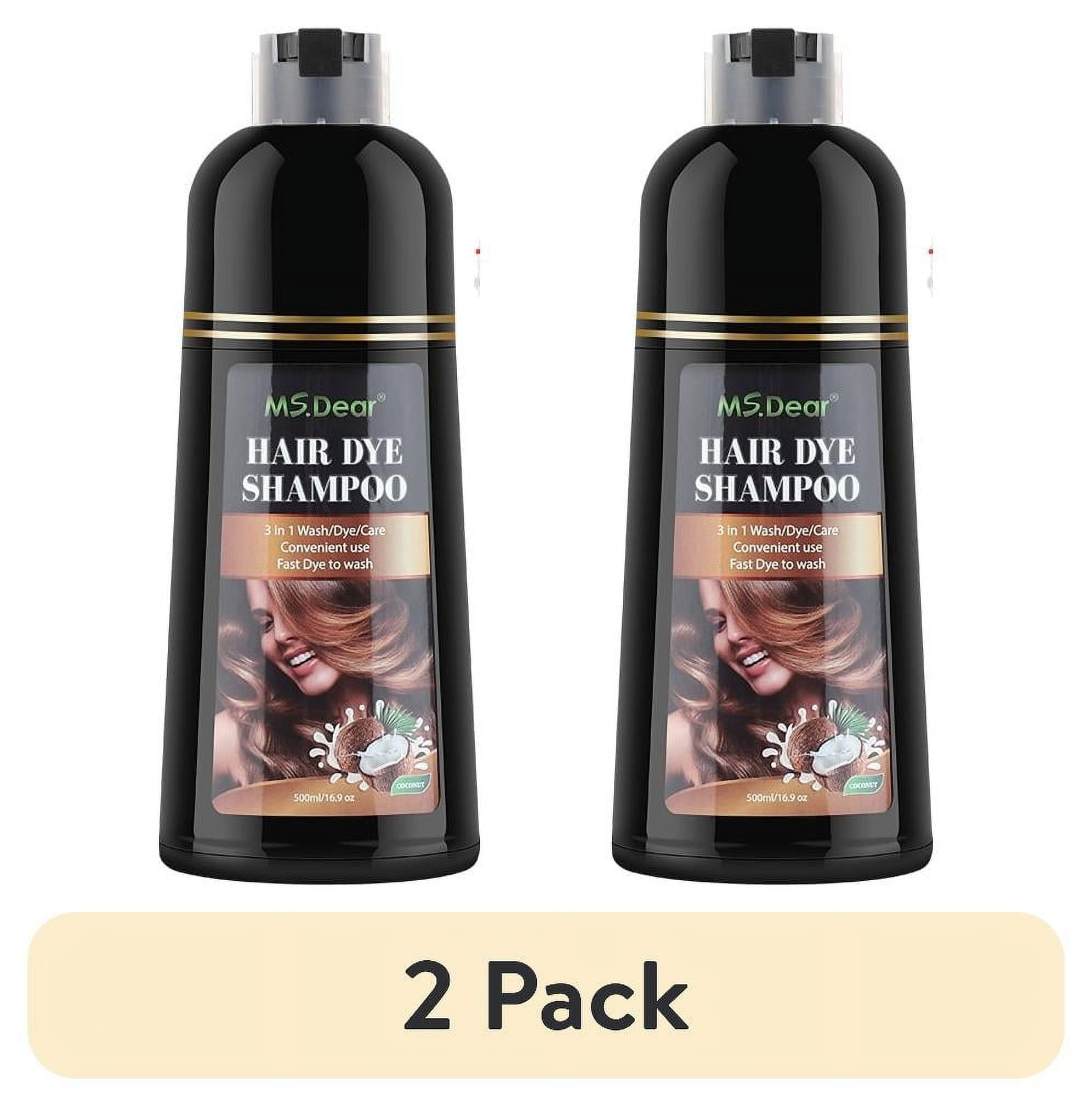 2 pack) Natural Brown Hair Color Shampoo 500ml, Herbal Hair Dye