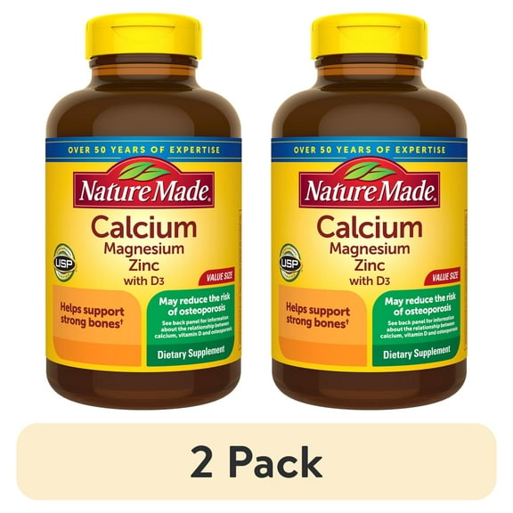 (2 pack) Nature Made Calcium Magnesium Zinc with Vitamin D3 Tablets, Dietary Supplement, 300 Count