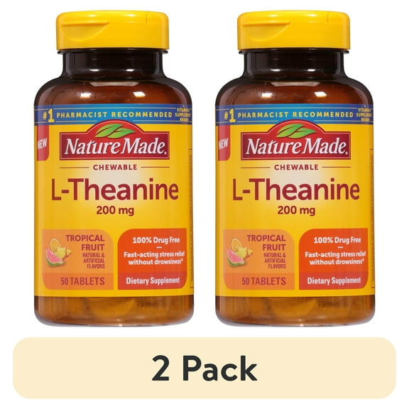 (2 pack) Nature Made Chewable L Theanine 200mg, Stress Relief Support, Chewable Tablets, 50 Count