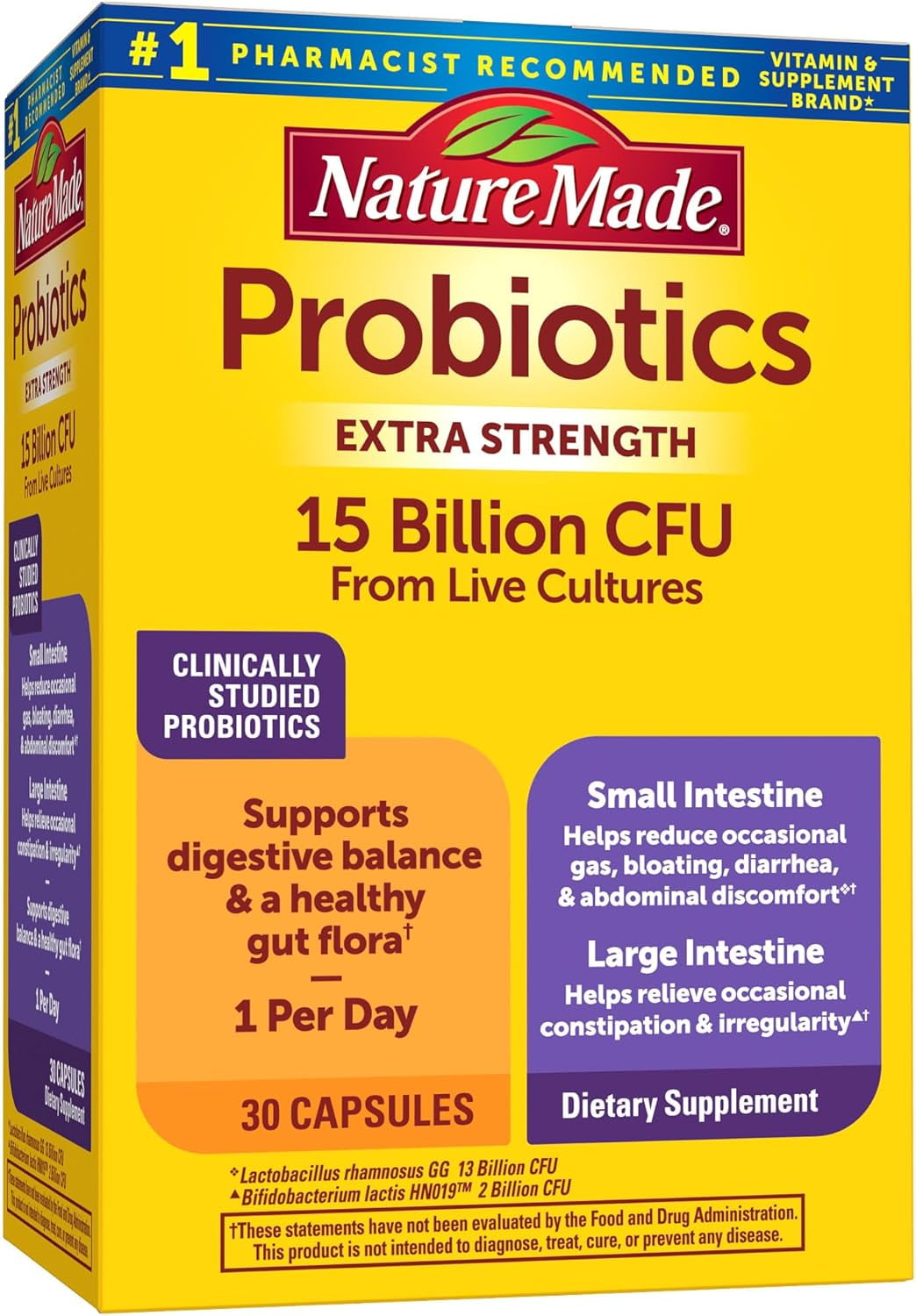 (2 pack) Nature Made Probiotics Extra Strength 15 Billion CFU from Live Cultures Capsules, 30 Count